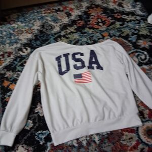 SHEIN White Off-the-Shoulder USA Sweater